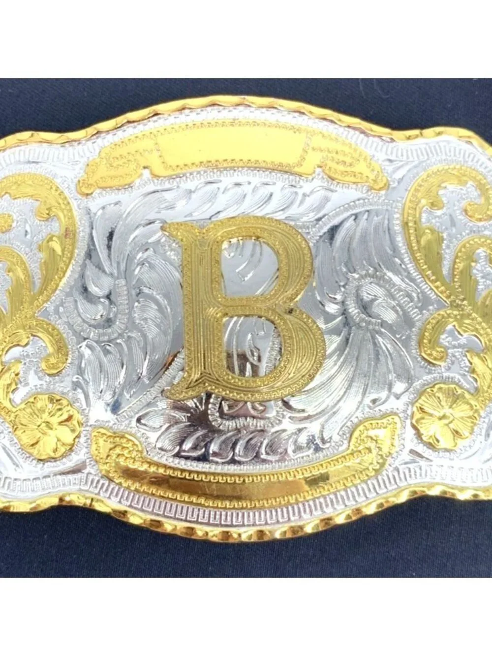 Montana Silversmiths Silverplate Initial B Silver Gold Boarder Buckle Large 5.5